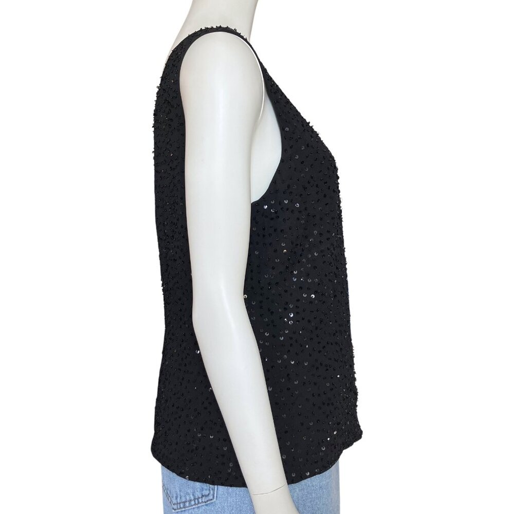 Vintage 90s Black 100% Silk Beaded Sequin Going Out Top S/M Whimisigoth Gothic - Picture 6 of 12